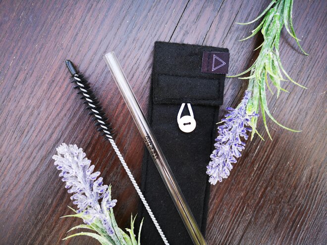 Steeblo set sklenených slamiek One straw - čierna