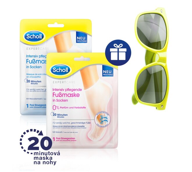 2 x Maska na nohy Scholl + zelené okuliare (makadamová + kokosová)