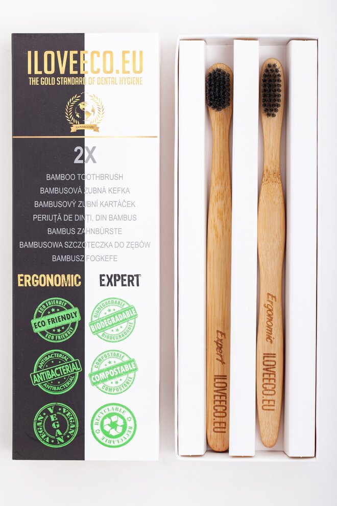 2-dielna Sada bambusových zubných kefiek EXPERT + ERGONOMIC (extra jemné)