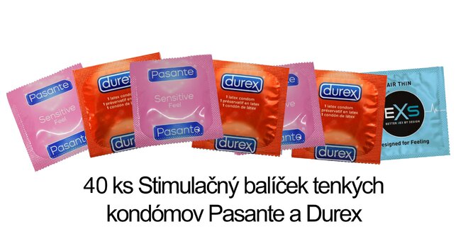 40 ks Stimulačný balíček tenkých a hrejivých kondómov Pasante EXS