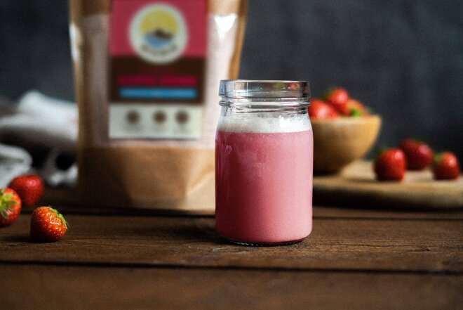Gofio drink vegan jahoda
