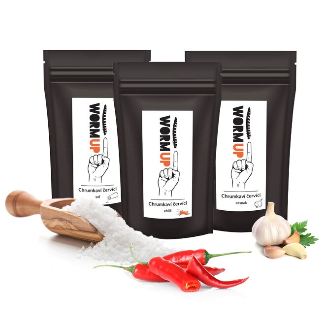 3 x 20 g Balenie chrumkavých červíkov WormUp (príchuť: MIX)