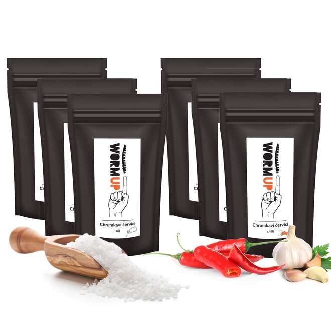 6 x 20 g Balenie chrumkavých červíkov WormUp (príchuť: MIX)