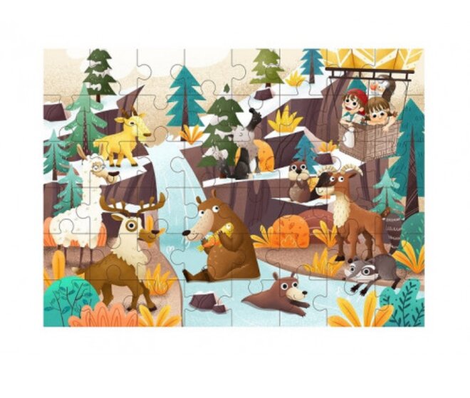 Drevené puzzle s detským motívom (puzzle na horách)