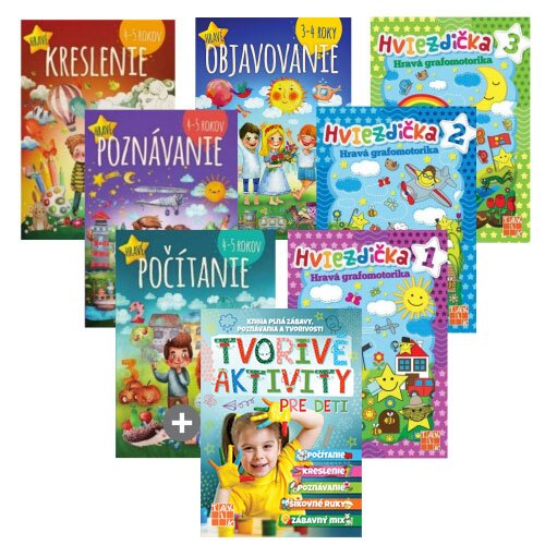 8-dielny Balíček hravých pracovných zošitov pre 3-5 ročné deti + Hviezdička + Tvorivé aktivity