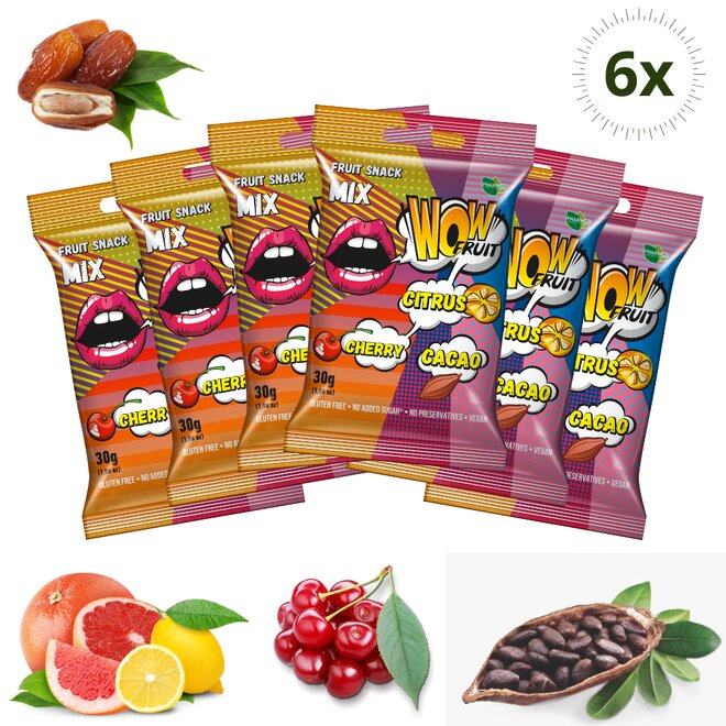 6 × 30g Ovocné kocky Wow Fruit - Mix 3 v 1 (180g)