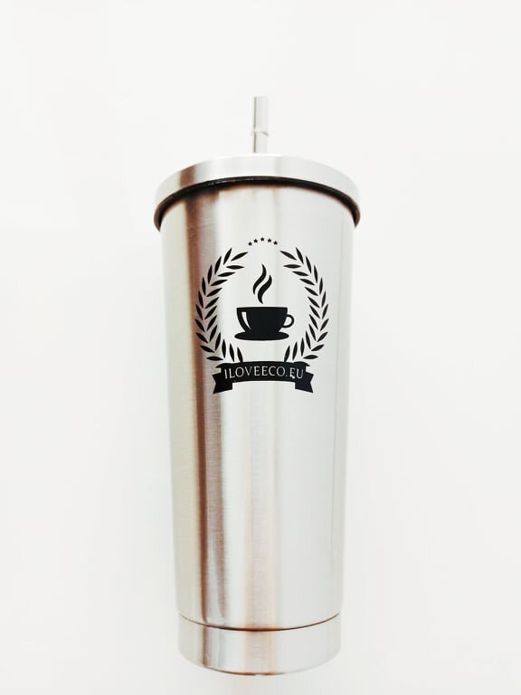 473 ml Kovový termopohár so slamkou (strieborná)