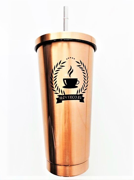 473 ml Kovový termopohár so slamkou (zlatá)