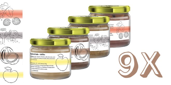 9 x 250 g Balenie lahodných ryžových kaší (MIX príchutí)