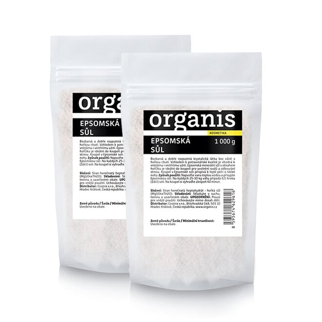 2 x 1000 g Epsomská minerálna soľ Organis