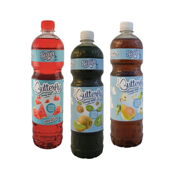3 x 1 l Sirup so šťavou slovenskej výroby „Butterfly“ (kiwi + melón + hruška)