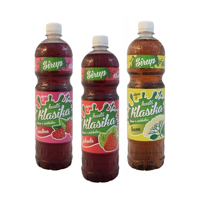 3 x 1 l Sirup slovenskej výroby „Hustá klasika“ (jahoda + malina + baza)