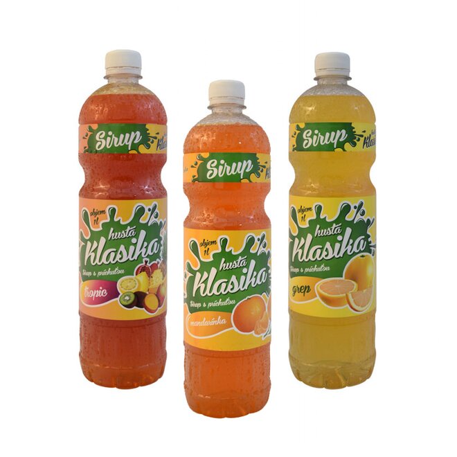 3 x 1 l Sirup slovenskej výroby „Hustá klasika“ (mandarínka + tropic + žltý grep)