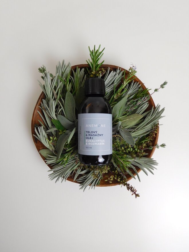 150 ml Telový a masážny olej (eukalyptus + rozmarín)