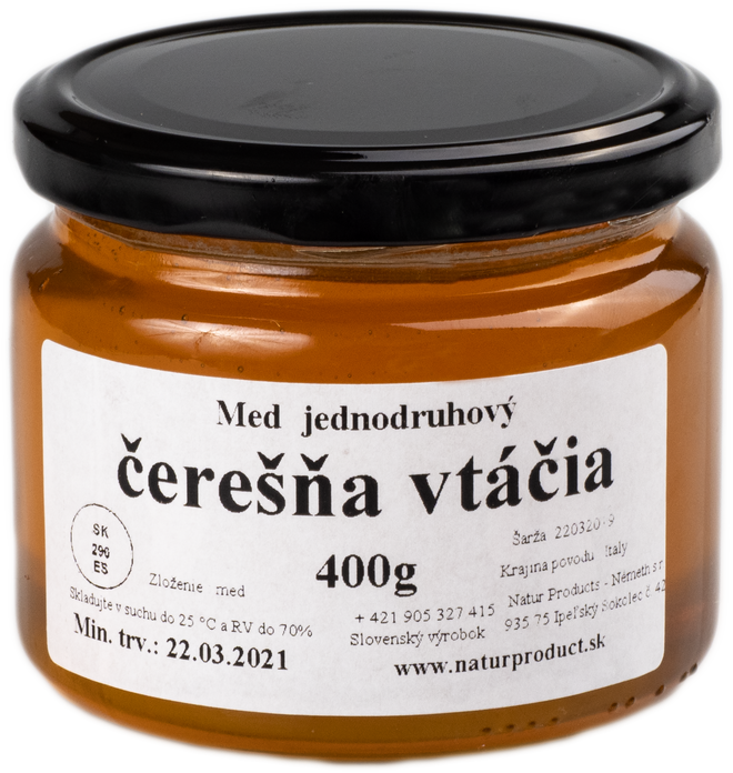 400 g Jednodruhový med (čerešňa vtáčia)