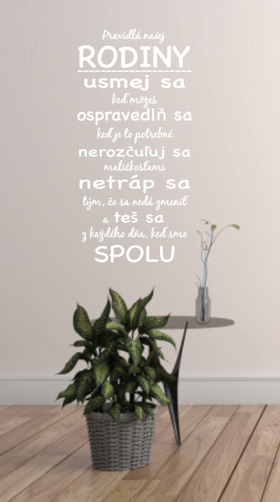 Vyrezávaná samolepka na stenu "Pravidlá našej rodiny,..."