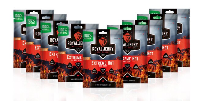 9 x 22 g Balíček prémiového sušeného mäsa Royal Jerky (Extreme Hot)