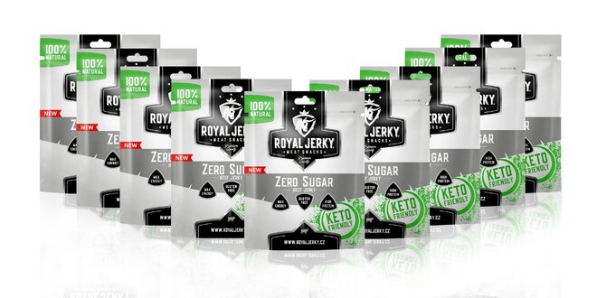 9 x 22 g Balíček prémiového sušeného mäsa Royal Jerky (Zero Sugar)