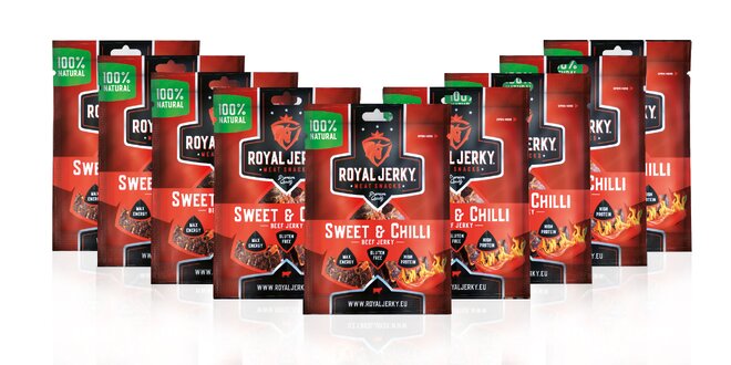 9 x 22 g Balíček prémiového sušeného mäsa Royal Jerky (Sweet & Chilli)