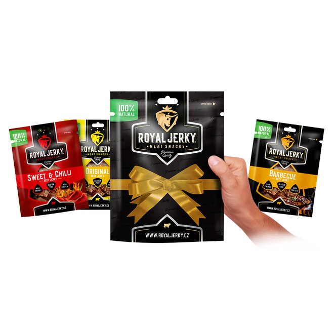 9 x 22 g Balíček prémiového sušeného mäsa Royal Jerky (MIX 3 príchutí / čierny)