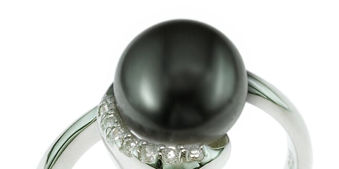 Strieborný prsteň Orchira s čiernou perlou