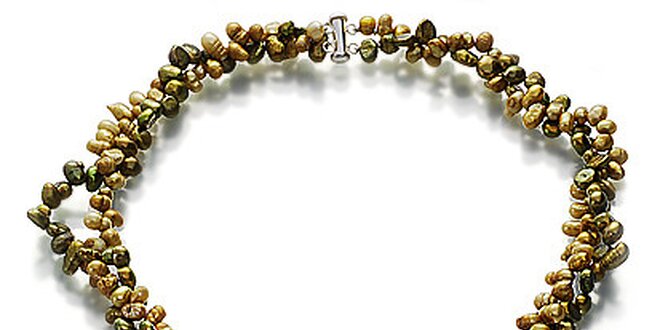 Perlový náhrdelník Orchira so zelenými a bronzovými perlami s velkým jaspisovým príveskom