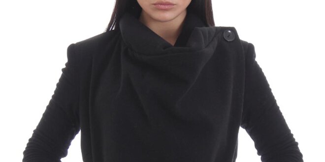 Dámsky čierny kabát s bavlnenými rukávmi Caramela Fashion