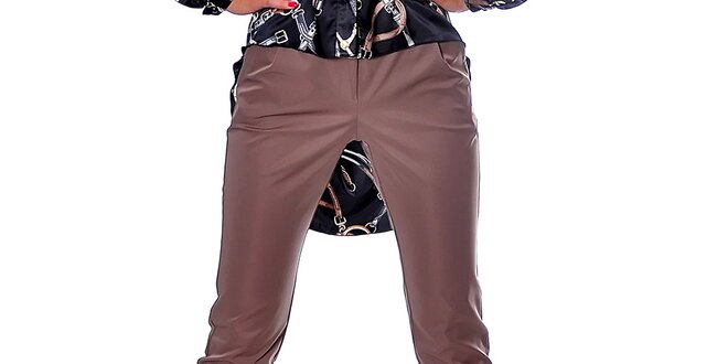 Dámske rovné hnedé nohavice s úzkymi nohavicami Caramela Fashion