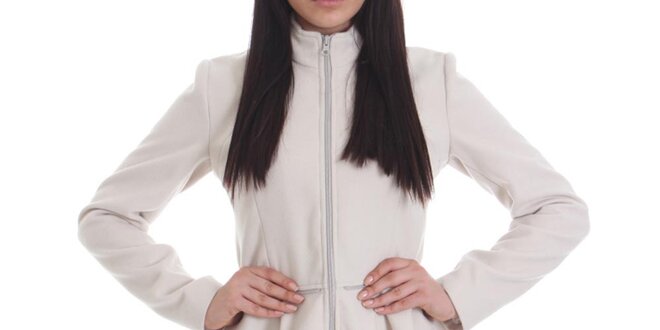 Dámsky krémovo biely kabát so zipsom Caramela Fashion
