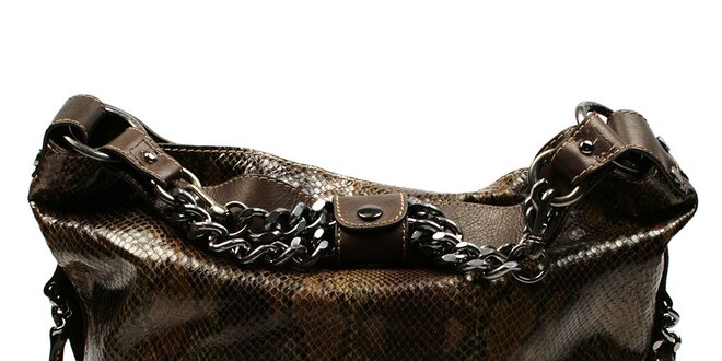 Dámska hnedá kabelka s retiazkami a hadím vzorom Acosta