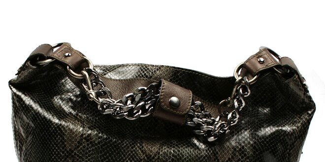 Dámska zelená kabelka s retiazkami a hadím vzorom Acosta