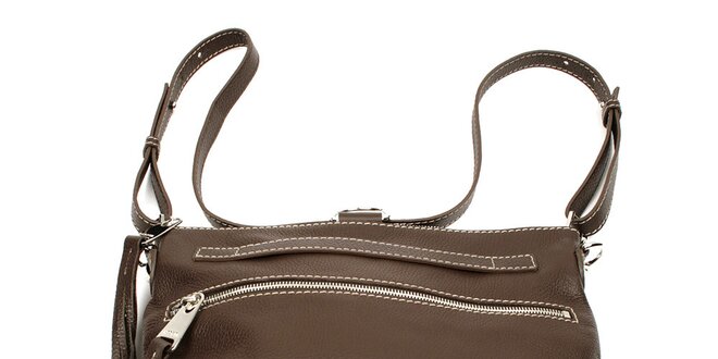 Dámska tmavo hnedá kožená kabelka so strapcami Acosta