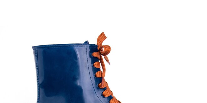 Dámske modré členkové topánky s oranžovými šnúrkami Via Bellucci