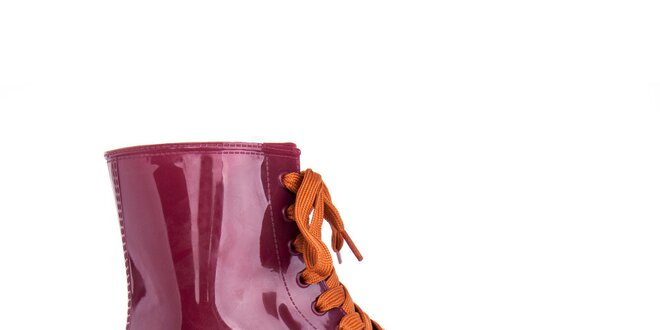 Dámske fuchsiové členkové topánky s oranžovými šnúrkami Via Bellucci
