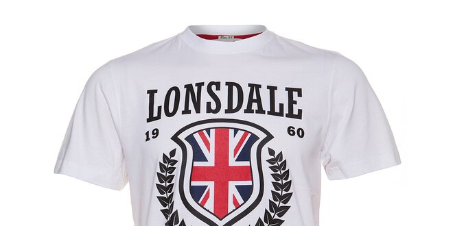 Pánske biele tričko Lonsdale s čiernou potlačou a anglickou vlajkou