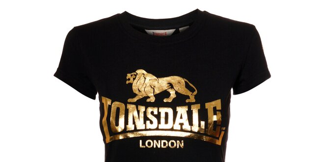 Dámske čierne tričko Lonsdale so zlatou potlačou