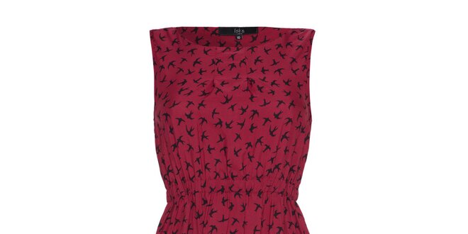 Dámske červené šaty s potlačou vtáčikov Iska