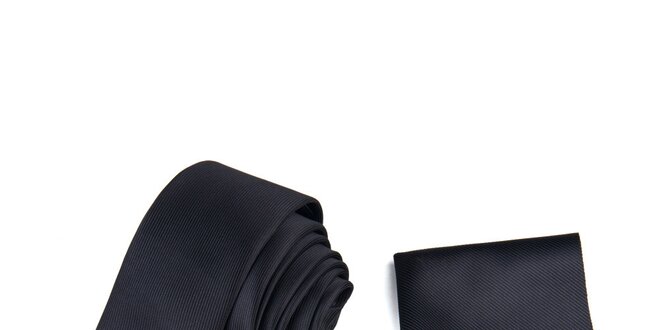 Pánska čierna sada - kravata a vreckovka Giorgio di Mare
