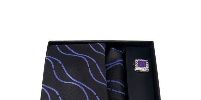 Pánska sada - fialové manžetové gombíky, kravata a vreckovka Giorgio di Mare