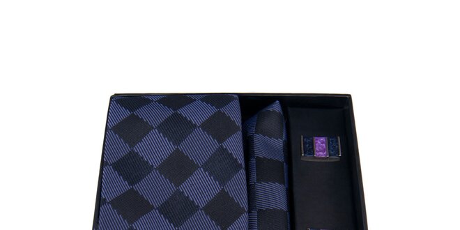Pánska sada - fialovomodré manžetové gombíky, kravata a vreckovka Giorgio di Mare