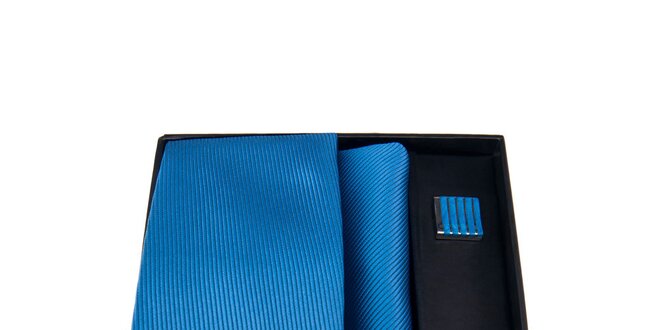 Pánska sada - modré manžetové gombíky, kravata a vreckovka Giorgio di Mare