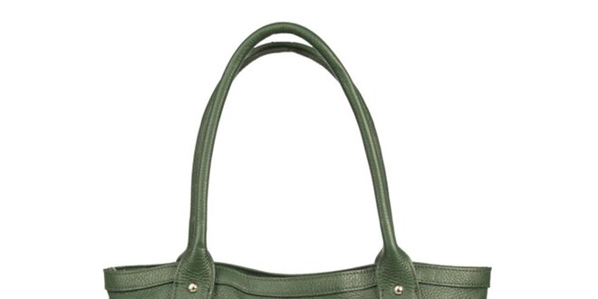Dámska zelená kožená kabelka s ozdobným remienkom Made in Italia