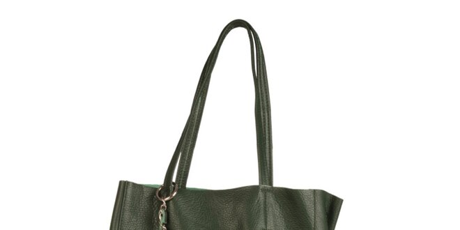 Dámska zelená kožená kabelka so strapcom Made in Italia