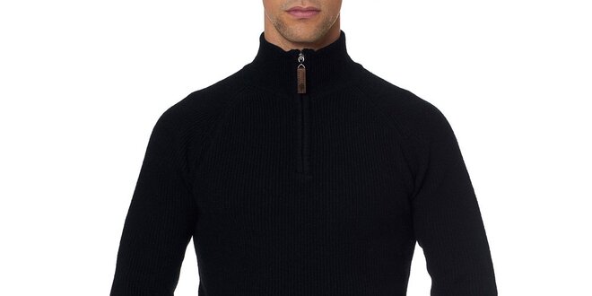 Pánsky čierny sveter so stojáčikom na zips Paul Stragas