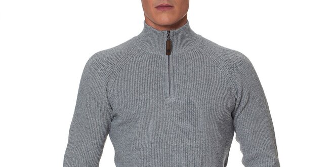 Pánsky šedý sveter so stojáčikom na zips Paul Stragas