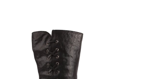 Dámske čierne členkové topánky Toscania s ozdobným šnurovaním