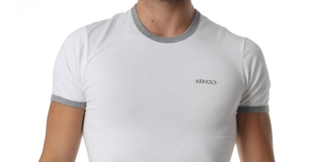 Pánske biele tričko so šedými lemami Kenzo
