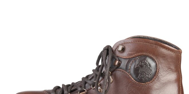 Pánske hnedé členkové kožené topánky U.S. Polo