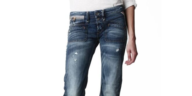 Dámske tmavo modré džínsy s vyšisovanými kolenami Replay