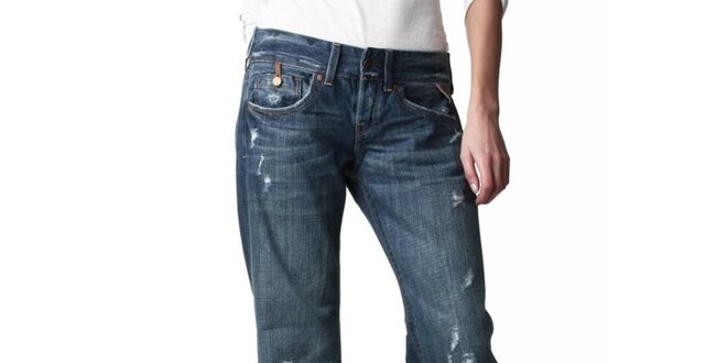 Dámske modré dierované džínsy Replay